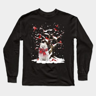 White Pomeranian Scarf Cardinal Snow Christmas Long Sleeve T-Shirt